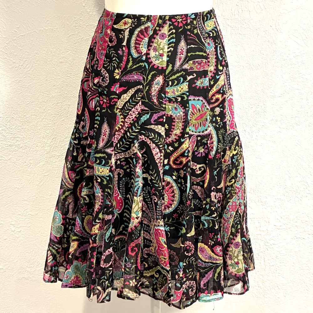 ICE Multicolor on Black Paneled Skirt, Size 6, Side Zipper, Fully Lined